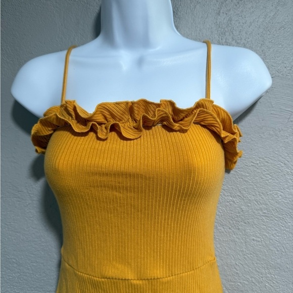 Reformation Bri Mini Sundress Size Small Golden Yellow ribbed knit stretchy - Picture 5 of 5